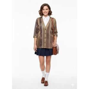 JEANNE MARC Collection Jacket Cardigan Beige Gold Stripes Boho M 12 14‎